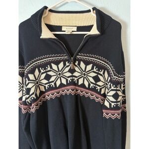 Aspen Mens Navy Blue Faire Isle 1/4 Zip Sweater Large Snowflake Nordic Ski